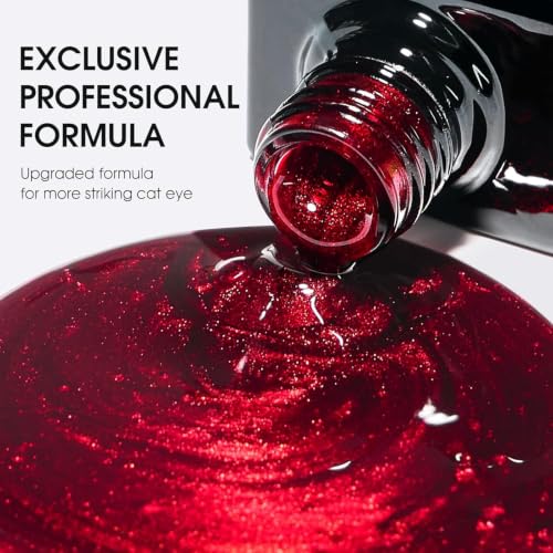 Image of Cat Eye Gel Polish with Dual Magnet 15ML Holographic Glitter Magnetic Soak-Off UV /LED Gel Polish for Salon & DIY Nail Art (CRIMSON FLAME)