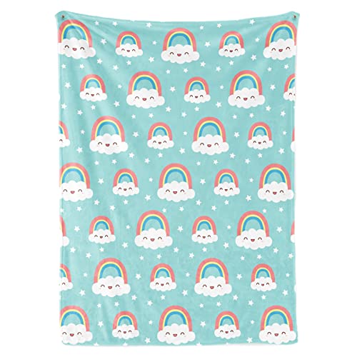 Kids Baby Blankets Unisex Newborn, Super Soft Flannel Rainbow Throws Blankets, For Toddler Baby Nursery Bed Blankets Stroller Crib Shower Gifts, 32 X 48 Inch, Green Rainbow Cloud #TOP19