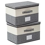 LEcylankEr Caja de Almacenaje Ropa Plegable, 2 Cajas Organizadoras con Tapa y Asa, Caja de Almacenaje de Tela (Beige-gris)