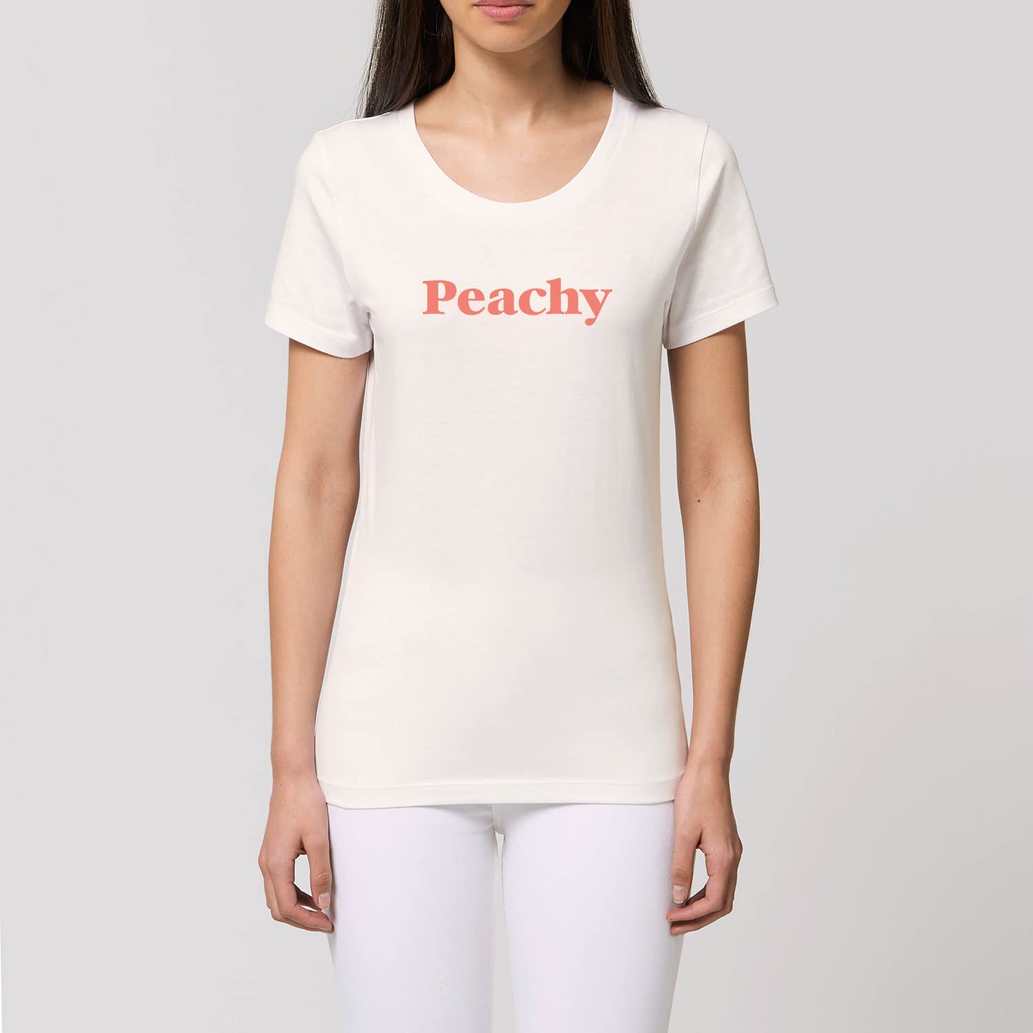 Damski T-Shirt Expresser - Peachy - Sportowy styl Street-Style Basic T-Shirt z bawełny organicznej na wiosnę i lato