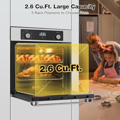 Image of 24 Inch Single Wall Oven, ETL Certified, ThermoMate 2.6 Cu. Ft. Electric Built-in Oven with 9 Cooking Functions in Stainless Steel, Convection Wall Oven, Anti-Mistouch Knob, Sensor Touch Control