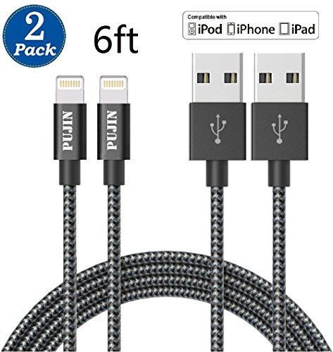 Lightning Cable 2Pack 6FT Extra Long Nylon Braided Cord Lightning Cable Certified to USB Charging Charger for iPhone 7/7 Plus/6s plus/6s/6 plus/6, se/5s/5c/5, iPad Air/Pro/Mini, iPod nano/touch