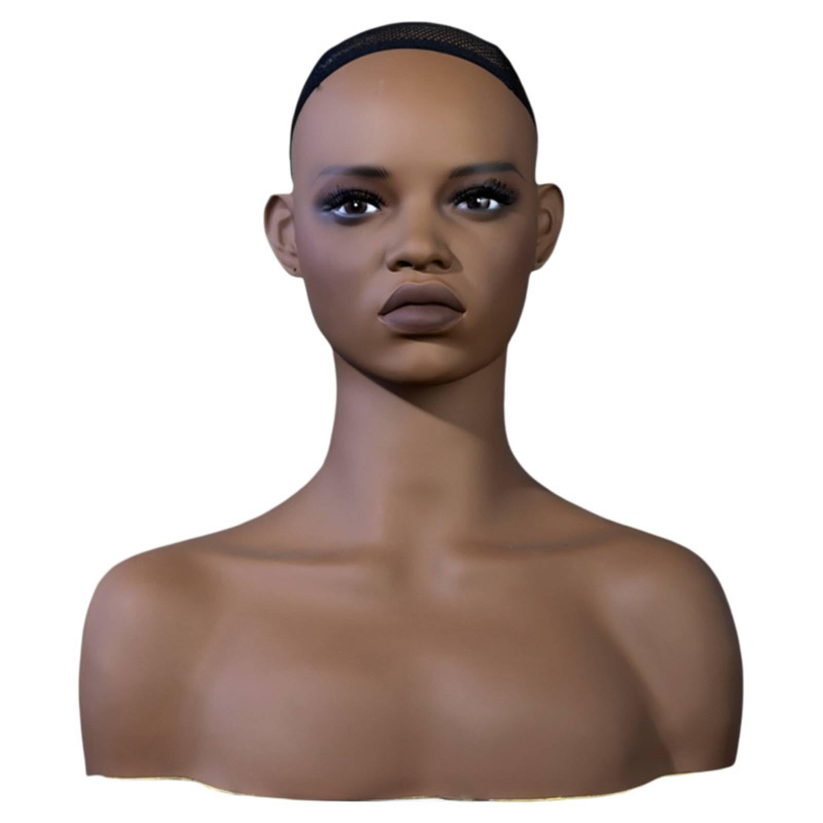 Tête de Perruque, Tête Mannequin Femme avec Épaules | Surface Lisse Tête Mannequin Perruque Brun Foncé d'affichage, support de perruque pour présentation de chapeaux et chapeaux