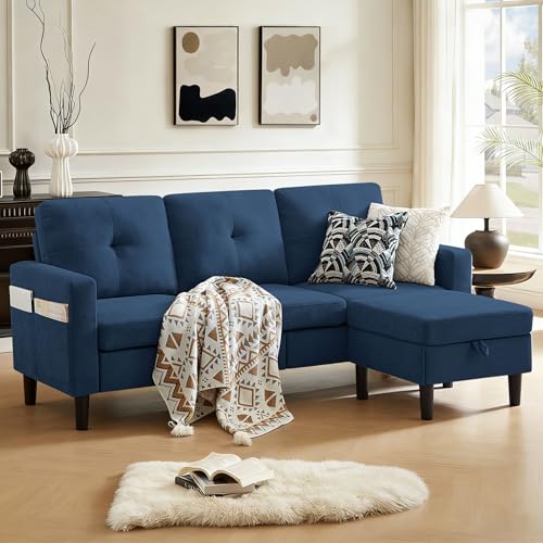 Pingliang Home 80" Convertible Sectional Sofa Couch with Movable Ottoman,