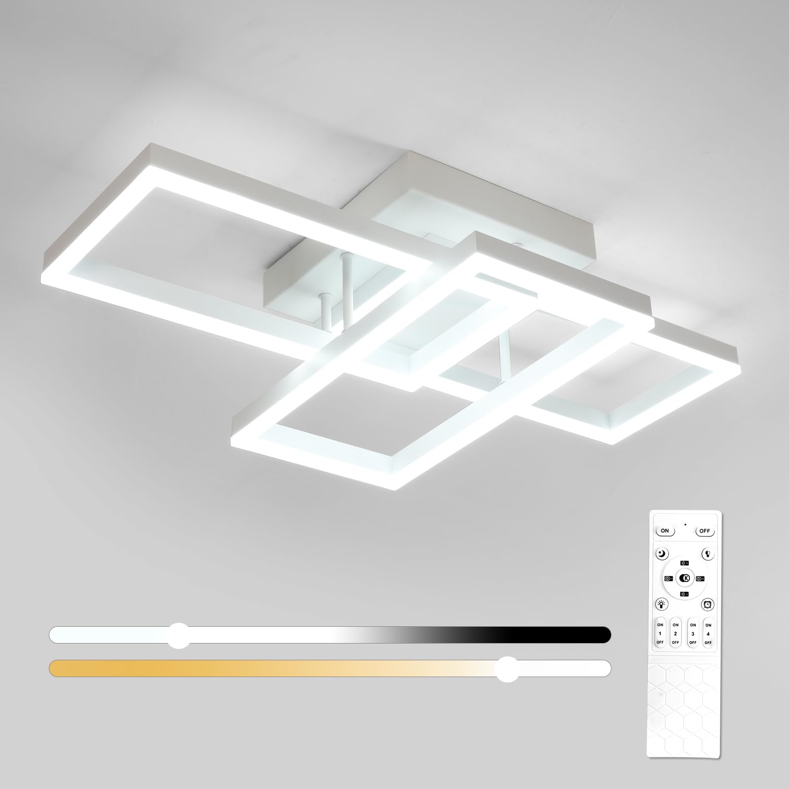 Osairous Plafoniera LED Soffitto Dimmerabile, 48W 5400LM Lampada da Soffitto con Telecomando 3000K-6500K 71cm, Funzione di Memoria, Moderna Plafoniera Quadrata per Camera da Letto Soggiorno Cucina