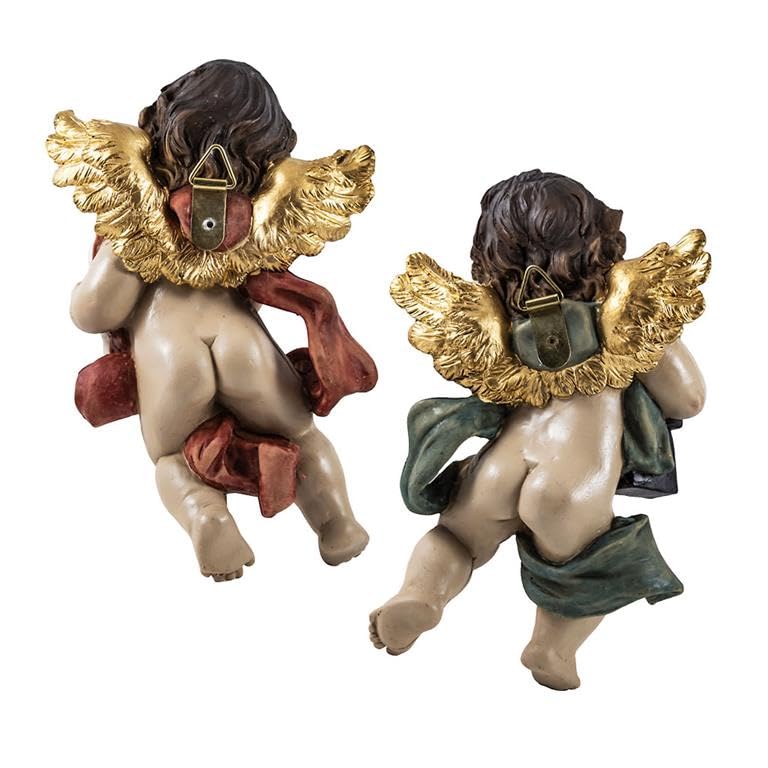 Set de 2 angelitos para Colgar con Velas de Resina Pintados a Mano 6x6x17 cm