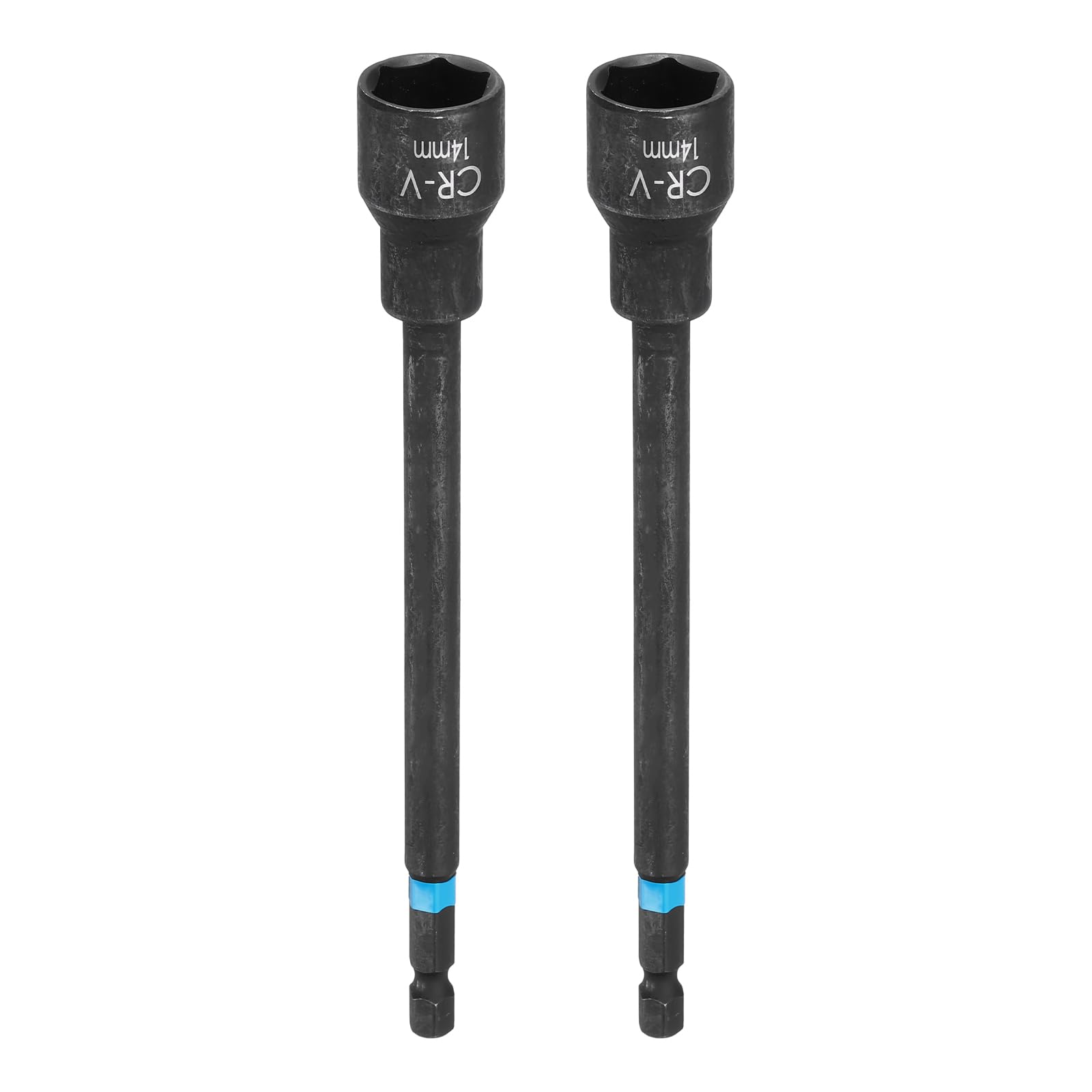 sourcing map 2pcs Nut Driver Drill Bit 14mm Metric Socket 1/4" Hex Shank 6" (150mm) Magnetic 6-Point Sockets Quick Change Cr-V Steel Bolt Setters for Power Drill Drivers