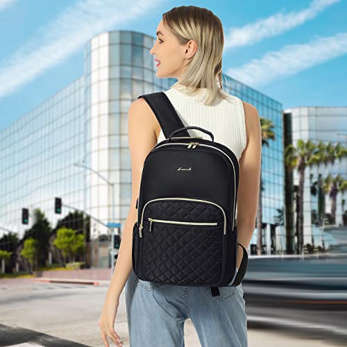 Lovevook Laptop Backpack For Women, Stylish Quilted Backpacks Purse For Business Work Travel, Computer Bags Bag, With Usb Port Fits 15.6-Inch Laptop, Black #TOP7