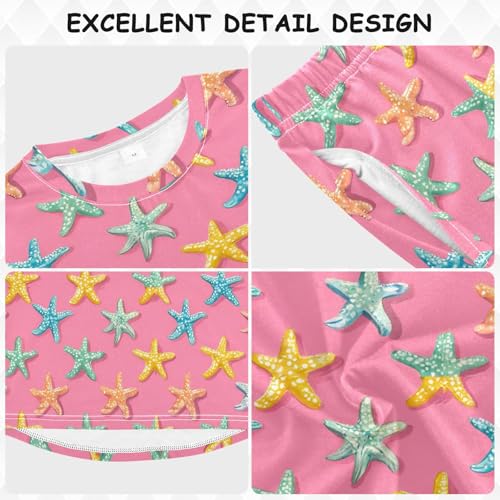 Colorful Starfish Pattern on Pink Soft Pajama Set for All Seasons,Breathable Pjs Long Sleeve Sleepwear,Comfy Loungewear 2 Piece Underwear Set 4T3