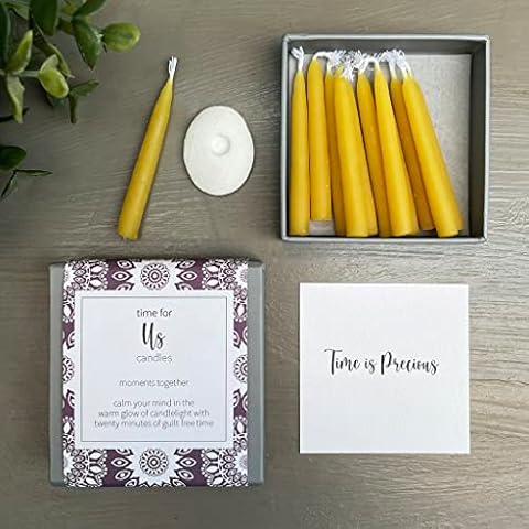 time for Us Candles (wrap) by Cotton & Grey. Moments Together. 12 Pure Beeswax Candles and a Ceramic Holder. Calm Your Mind in The Warm Glow of Candlelight Cover