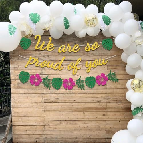 Image of We Are So Proud Of You Palm Leaves Banner Tropical Graduation Party Decoration Luau Hawaiian Themed Grad flower Garland