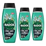 Radox Mineral Therapy 2-in-1 Shower Gel & Shampoo Feel Invigorated, Pack of 3, Men's Body Wash Enriched with Sea Salt 4 Minerals and 13 Herbs Cedarwood and Mint Scent, 450 ml