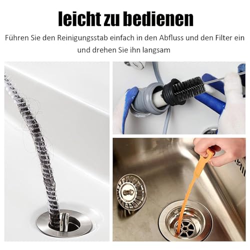 Rohrreinigungsbürste, 3 Stück Abflussreiniger Sticks Set, 45cm Rohrreiniger Abflussbürste, 3 Verschiedene Abflussreiniger Spirale, Spirale Abfluss Rohrreinigung, Zur Reinigung von Küchen und Bädern