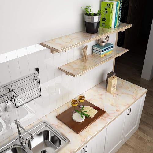 Image of SUNBIRD Wood Furniture Wallpaper Vinyl, Self-Adhesive Wood Wall Paper, Almirah,Kitchen Home Decoration 24in x 3 Meter (Cream Orange)