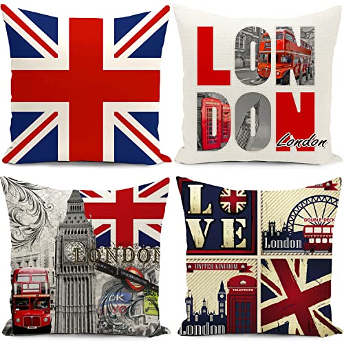 HUASHUZI Lot de 4 housses de coussin avec motif Union Jack - 45,7 x 45,7 cm - Décoration d'intérieur pour salon, canapé, bureau
