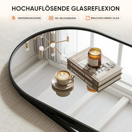 Antok 180x68cm Ganzkörperspiegel, Gewölbter Standspiegel, Rahmen aus Aluminiumlegierung, Bruchsicheres Glas, Bodenspiegel für Wohnzimmer, Ankleide, Schwarz