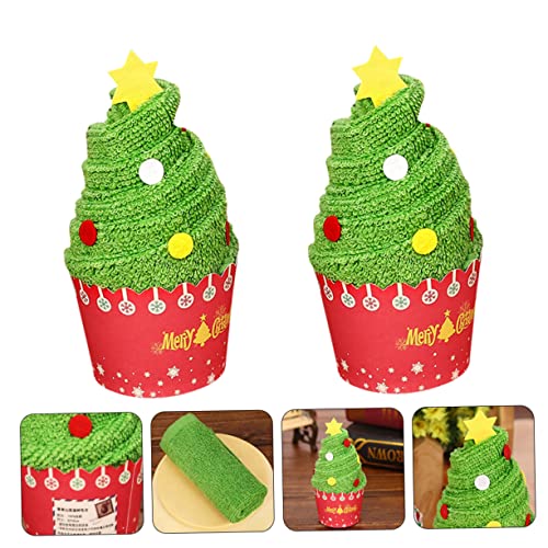 Toallas navideñas de algodón absorbente, pack de 2 piezas decorativas con diseño de árbol. 6