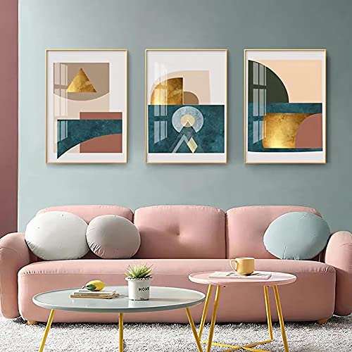 Peinture abstraite or affiche luxe triptyque géométrique rétro haut de gamme - 2