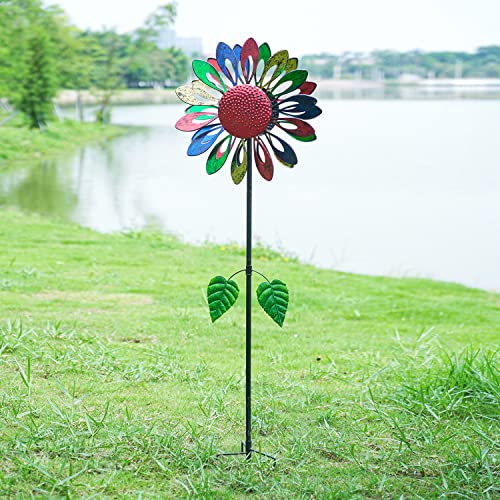 Hourseat Sunflower Wind Spinner Large Outdoor Metal,Two-Way Wind Sculpture, 360 Degrees Swivel Kinetic Windmill Yard Art Decor For Patio, Lawn & Garden 60 * 17 Inches #TOP5