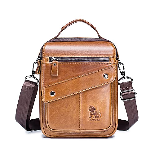 ARKTOS Nefli Bolsa de Hombro de Cuero Genuino para Hombre Bolso CrossBody que se ajusta a la Tableta de 7.9 pulgadas para Negocios Oficina Trabajo Escuela con Correa Ajustable Marrón Cover