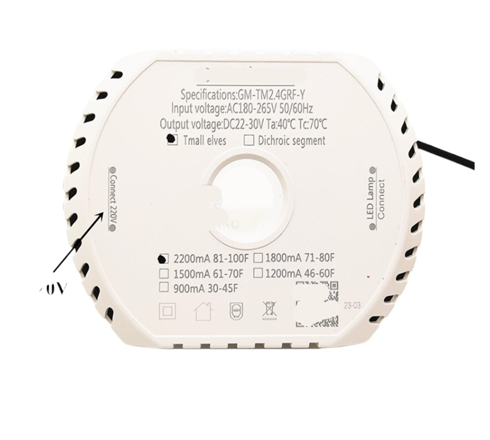 Pilote LED intelligent GM-TM2.4G-Y alimentation 220V stable pour grand lustre bicolore