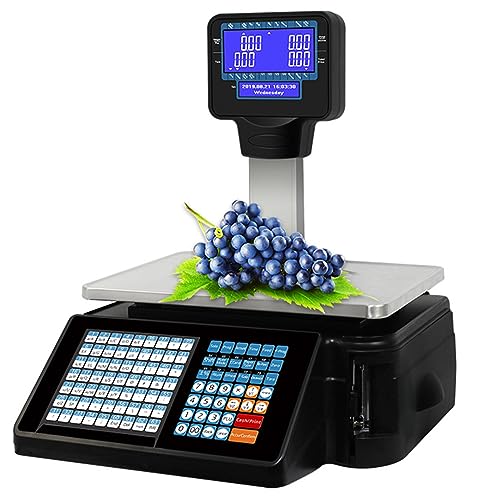 SaryEdge Balanza Digital con impresión de Etiquetas de Precio, Pantalla LCD de Doble Cara de 30 kg/60 lbs, balanza con calculadora de Precios, Impresora térmica, balanza elec,A