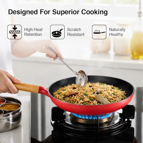 Image of Prestige Castlite Enamel Coated Cast Iron Fry Pan 24cm /1.4L | Lightweight, High Heat Retention | Gas & Induction Compatible | Low-Oil Cooking | Stay-Cool Wooden Handle | Easy Clean | 15Y Warranty