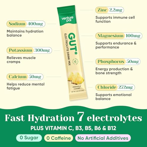 Image of Venture Pal Sugar Free Hydration Packets + Gut Health Electrolytes Powder | Liquid Daily IV with 7 Electrolytes, 5 Vitamins, Probiotics & Fiber for Dehydration Relief and Gut Health Support