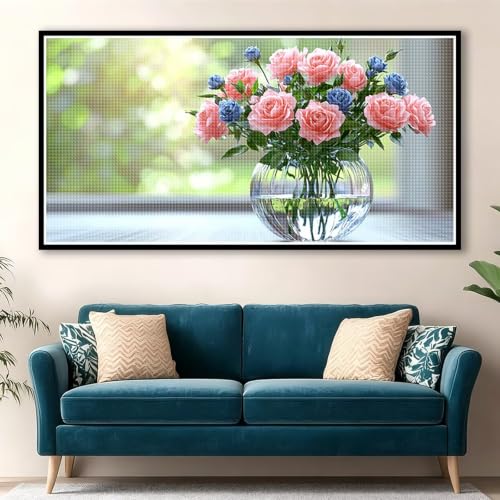 Peinture Diamant Adulte Fleur Rose pour une Décoration Murale Salon Élégante Broderie 5D