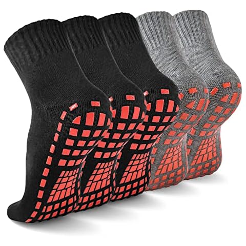 NOVAYARD 5 Pairs Non Slip Socks Non Skid Sticky Grip Socks Yoga Pilates Hospital Socks Men Women (Black+Grey,Large) Cover