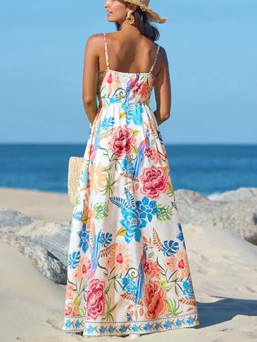 Image of CUPSHE Women's Summer Dresses Casual Spring V Neck Sleeveless Floral Beach Vacation Long Spaghetti Strap Flowy Maxi Dress