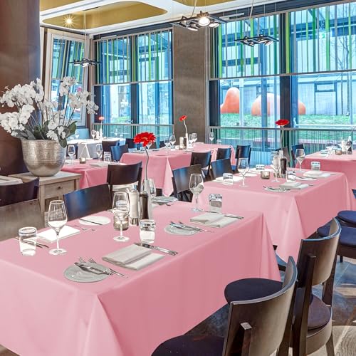 Image of sancua Rectangle Tablecloths for 6 Foot Tables, 6 Pack - Washable Polyester Fabric Table Cloth for Wedding Christmas Party, Birthday, Banquet Reception, 54x108 Inch, Pink