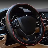 Gomass Car Steering Wheel Cover, Anti-Slip, Safety, Soft, Breathable, Heavy Duty, Thick, Full Surround, Sports Style (Black with Red line)