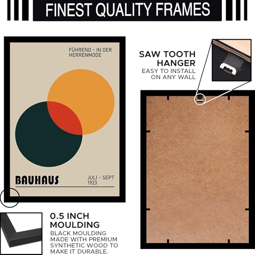 Image of BLINKART Vintage Bauhaus Retro Geometric Aesthetic Poster Gallery | Colorful Wrap Framed For Home Office Studio Living Room Modern Art Studio Decoration Abstract Shapes | (d91) | 13x10 Inch