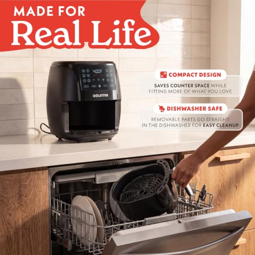 Image of Gourmia Air Fryer - 4 Qt Capacity, FryForce360º, Digital Display with 8 Presets, Roast, Bake, Broil, Dehydrate, Dishwasher Safe Accessories, Compact, Black