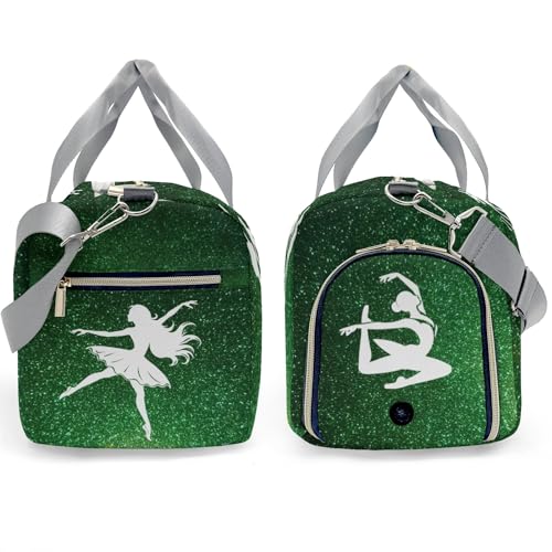 Personalized Name Sports Duffel Bags Gymnastics Green Bling Print Gymnastics Travel Perform Training Casual Bag for Boys Girls3
