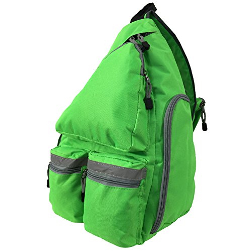 K-Cliffs Reflective Sling Backpack Messenger Body Bag Daypack School Student Book Bag With Safety Strip Neon Green #TOP2