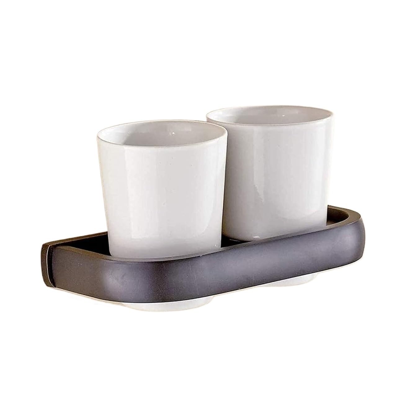 Portavasos para cepillos de Dientes， Accesorios de Montaje en Pared for baño, portavasos for Cepillo de Dientes de Bronce Retro Negro, portavasos Doble con Taza de cerámica Antigua(Schwarz)
