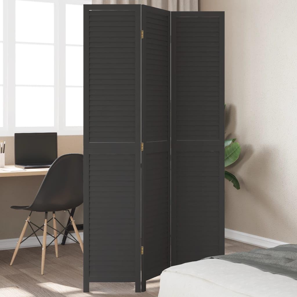 Paravent en bois massif de paulownia noir design 200 cm