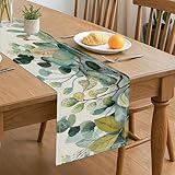runner da tavola verde a foglia, elegante design floreale botanico per primavera, decorazione per la casa e riunioni di famiglia, 33 x 183 cm