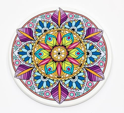 Image of Traditional Marble Chakla Belan Set - 25.4 cm Chakla / 30.5 cm Belan | Purple Mandala Pattern | Roti Rolling Board and Rolling Pin | Classic Indian Kitchen Tool