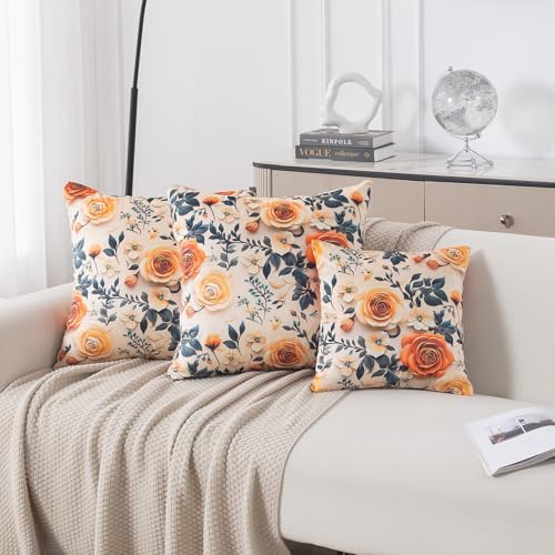 Image of HOKIPO 'Nature Muse 7D' Premium HD Printed Holland Velvet Sofa Cushion Cover | 16x16 Inch (40x40 cm) | Pack of 2, Caramel Ambrosia (IN-923-D8*2)
