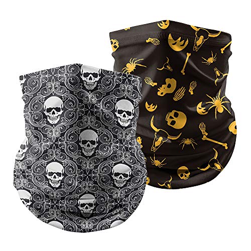 Color Cosplayer 2 Pieces Skull Neck Gaiters Half Face Mask For Women Men Rave Motorcycle Skeleton Bandana Cosplay Festival Wind Dust Sun Sports cover