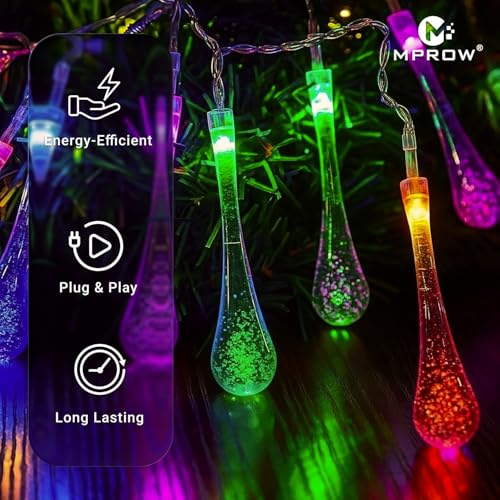 Image of MPROW Water Drop String Lights, 20 LED Multicolor Fairy Lights with 8 Modes, Waterproof Decorative Lighting for Garden, Patio, Christmas & Party Decorations (Pack of 1)