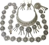 PunPun Earring Necklaces Belt Set Silver Plate Hmong Karen Tribe Northern Thailand Sunflower Style Gypsy Bohemian Women Jewelry 1 Set