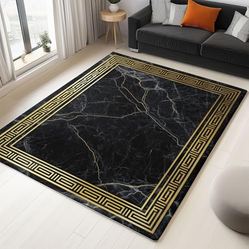 Tapis de Salon Texture De Marbre Vectorielle Noir au Design Élégant - 2