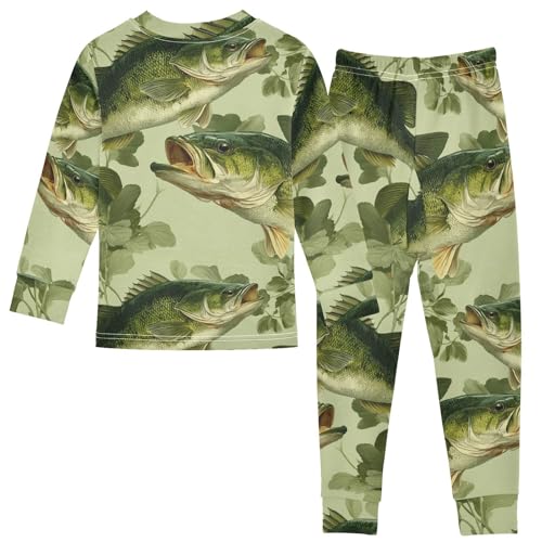 Pajama Sets Long Sleeve Fish Swimming Leaves Soft Comfy Sleepwear 2 Piece PJS 3-8T3