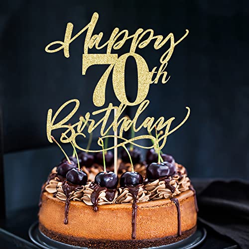 Happy 70Th Birthday Cake Topper Gold Glitter Hello 70,70 Anniversary/Birthday Cake Topper Party Decoration,70 & Fabulous Party Decoration (70) #TOP6