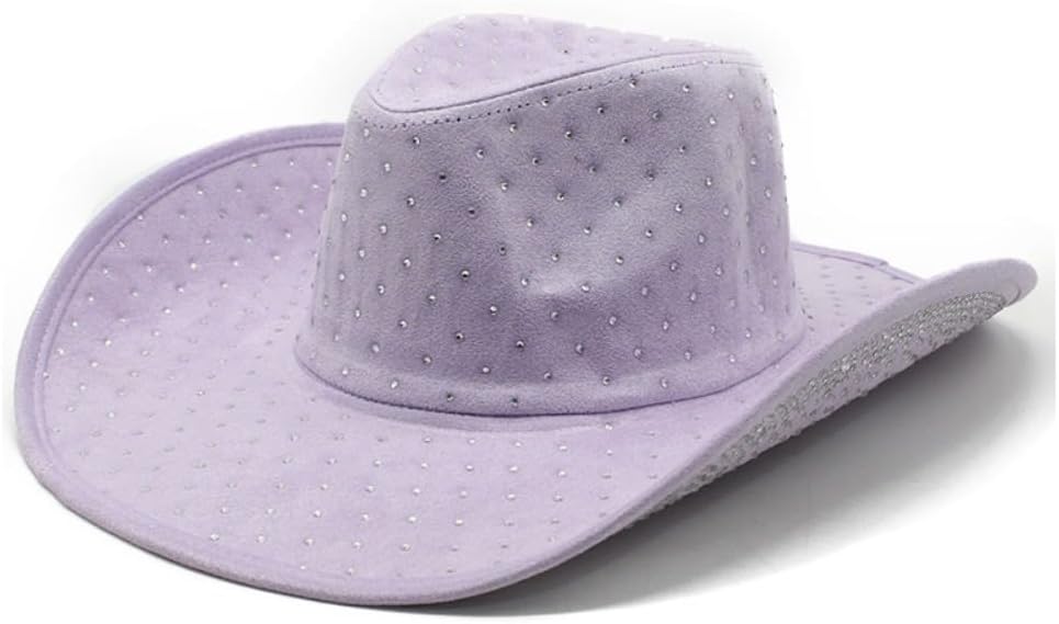 Western Cowboy Hat, Black with Rhinestone Studs, Wide Brim, Unisex, Classic Style with Sun Protection