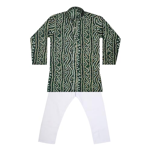 Image of TinySteps Traditional Bandhani Print Kids Festive Ethnic Wear Boys Cotton Kurta Pajama Set